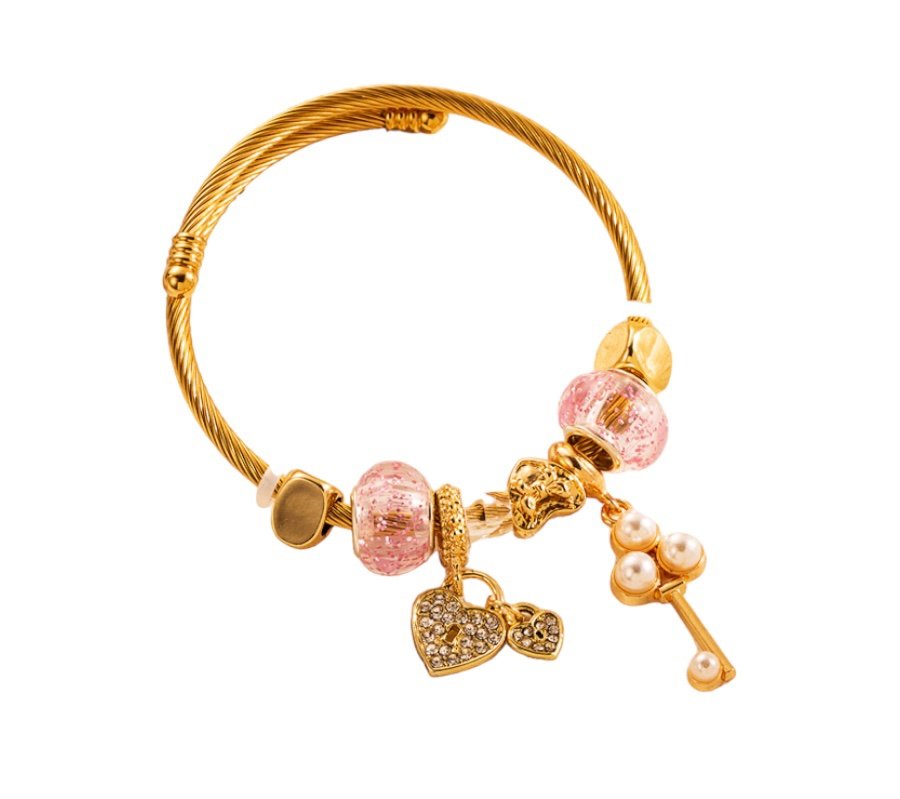 Charm bracelet gold & pink