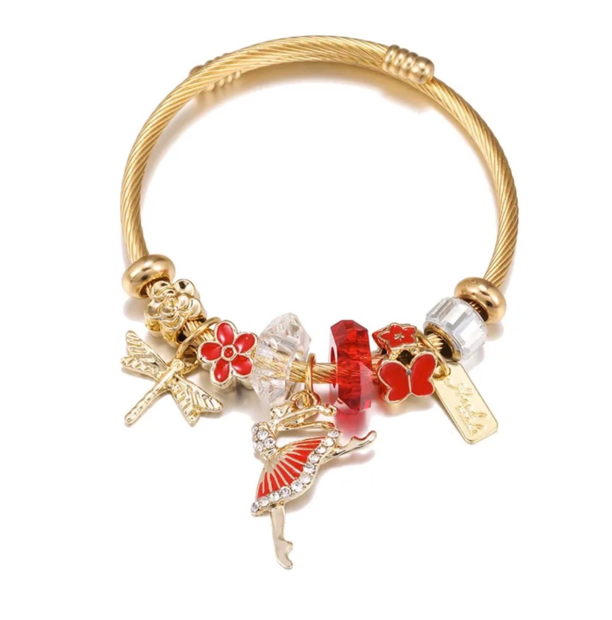 Charm bracelet gold & red