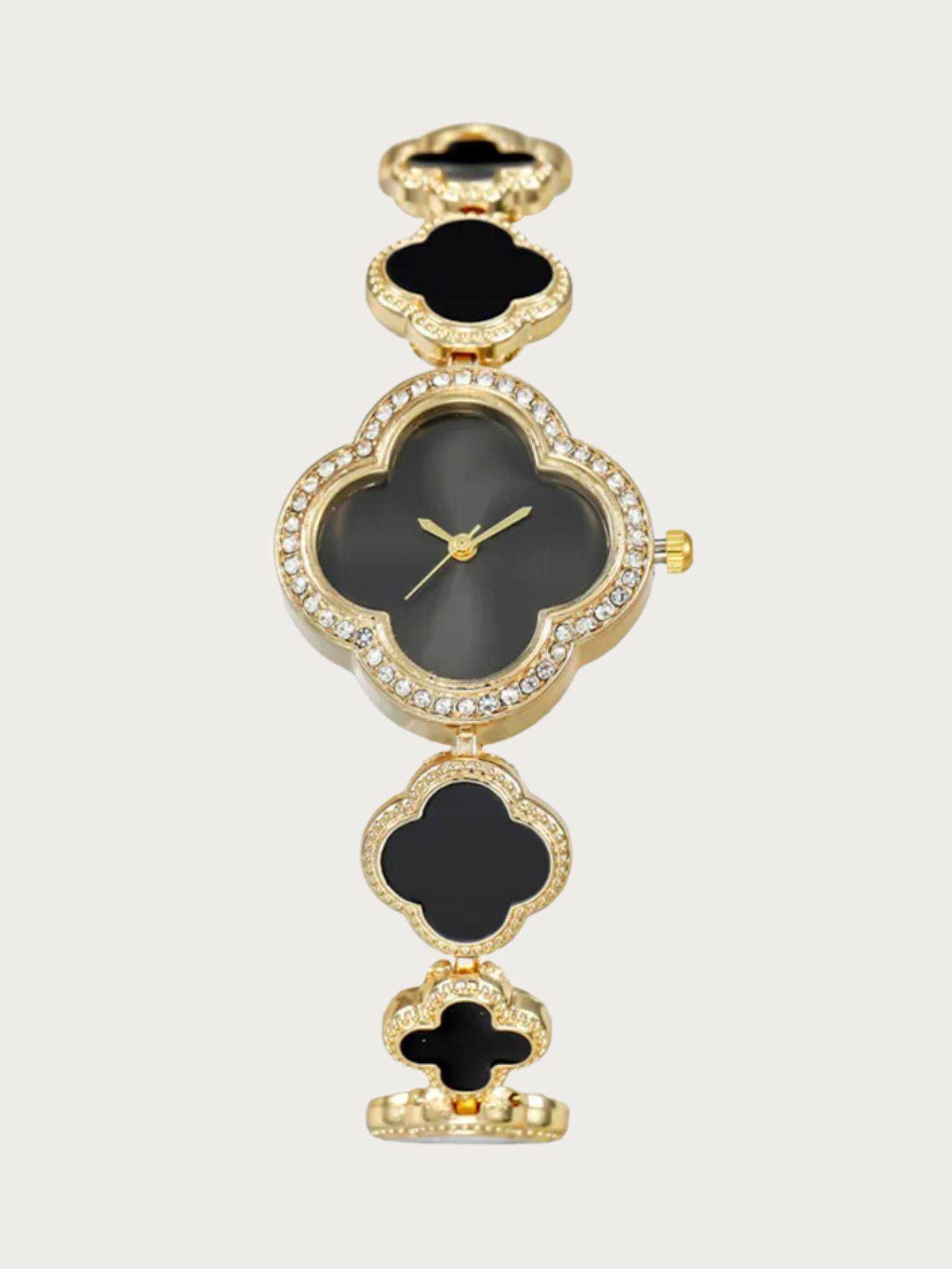Black clover watch Black clover-shaped watch with gold-tone finish and adjustable bracelet.